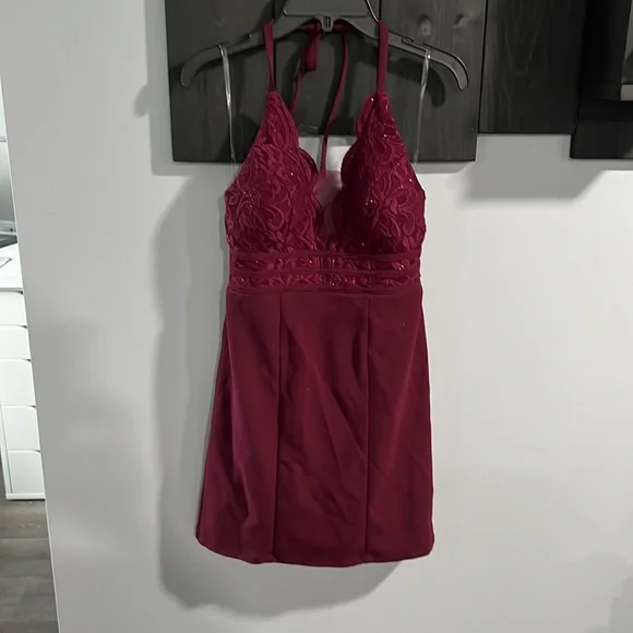 macy's burgundy dress juniors PinkBlush Burgundy Lace Mesh Overlay Plus Maternity Maxi Dress main image 1